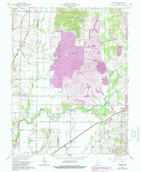 Classic USGS Daylight Indiana 7.5'x7.5' Topo Map Image