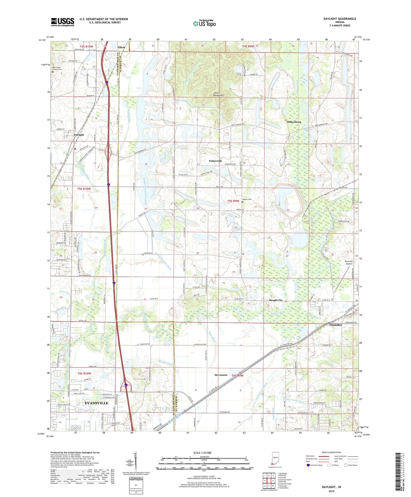 Daylight Indiana US Topo Map Image