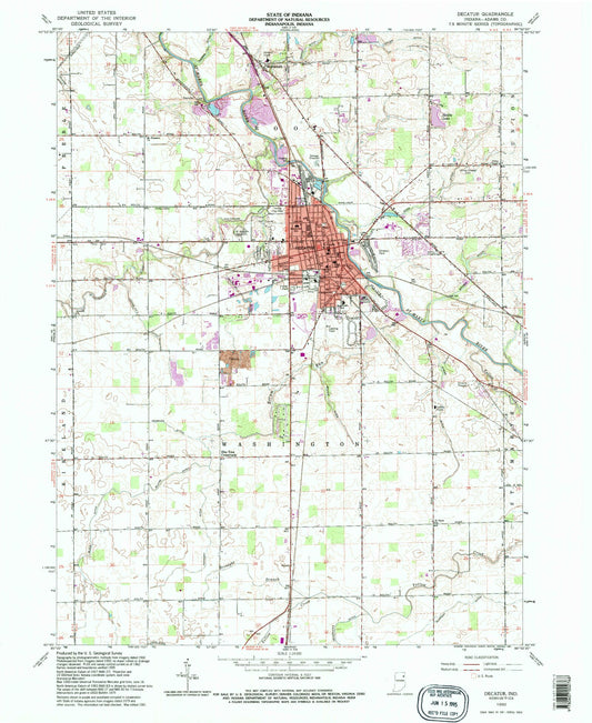 Classic USGS Decatur Indiana 7.5'x7.5' Topo Map Image