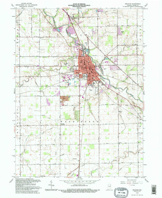 Classic USGS Decatur Indiana 7.5'x7.5' Topo Map Image