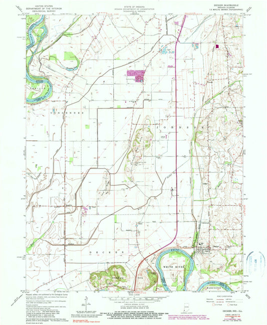 Classic USGS Decker Indiana 7.5'x7.5' Topo Map Image