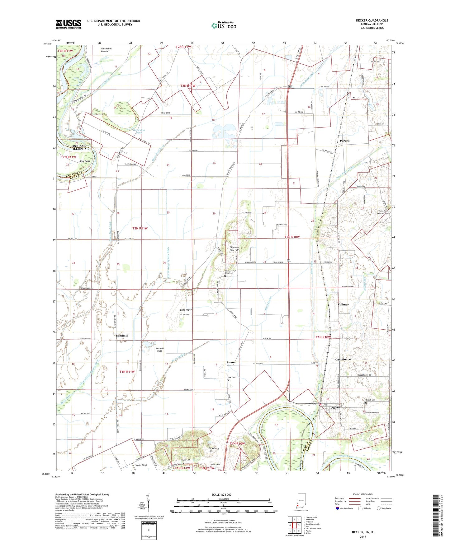 Decker Indiana US Topo Map Image