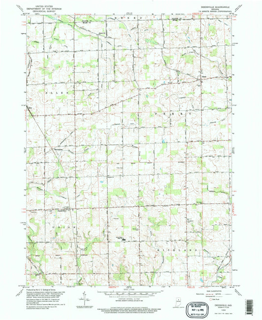 Classic USGS Deedsville Indiana 7.5'x7.5' Topo Map Image