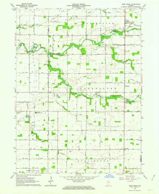 Classic USGS Deer Creek Indiana 7.5'x7.5' Topo Map Image