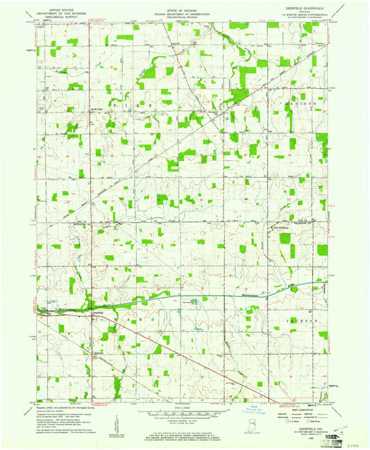Classic USGS Deerfield Indiana 7.5'x7.5' Topo Map Image