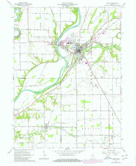 Classic USGS Delphi Indiana 7.5'x7.5' Topo Map Image