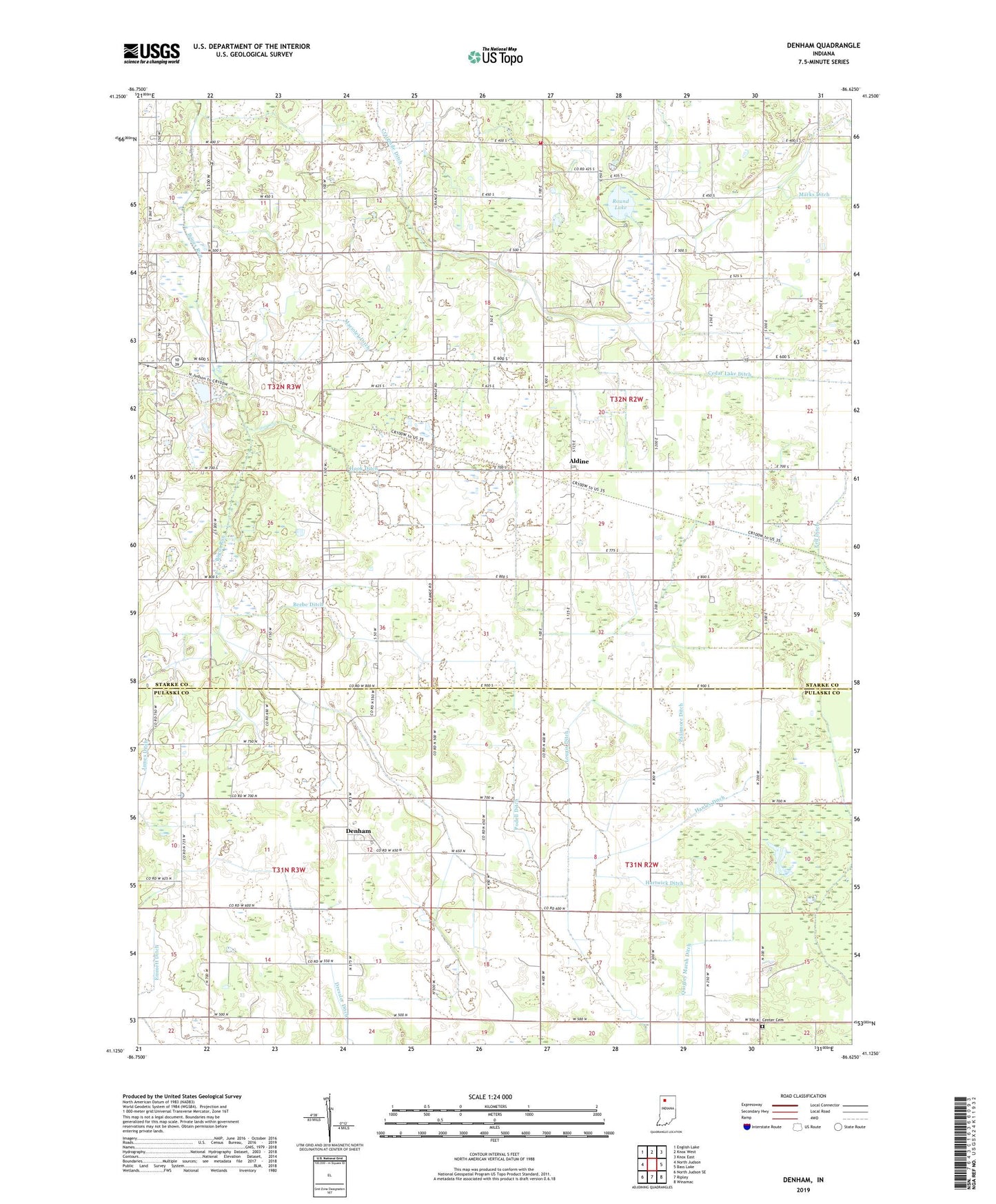 Denham Indiana US Topo Map Image