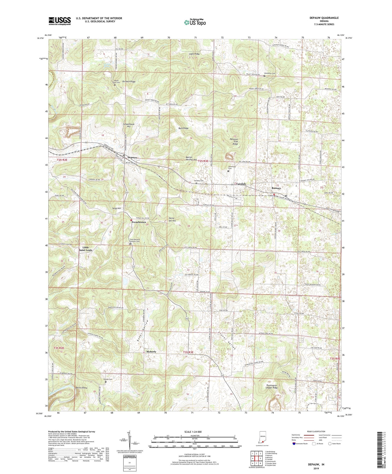 Depauw Indiana US Topo Map Image