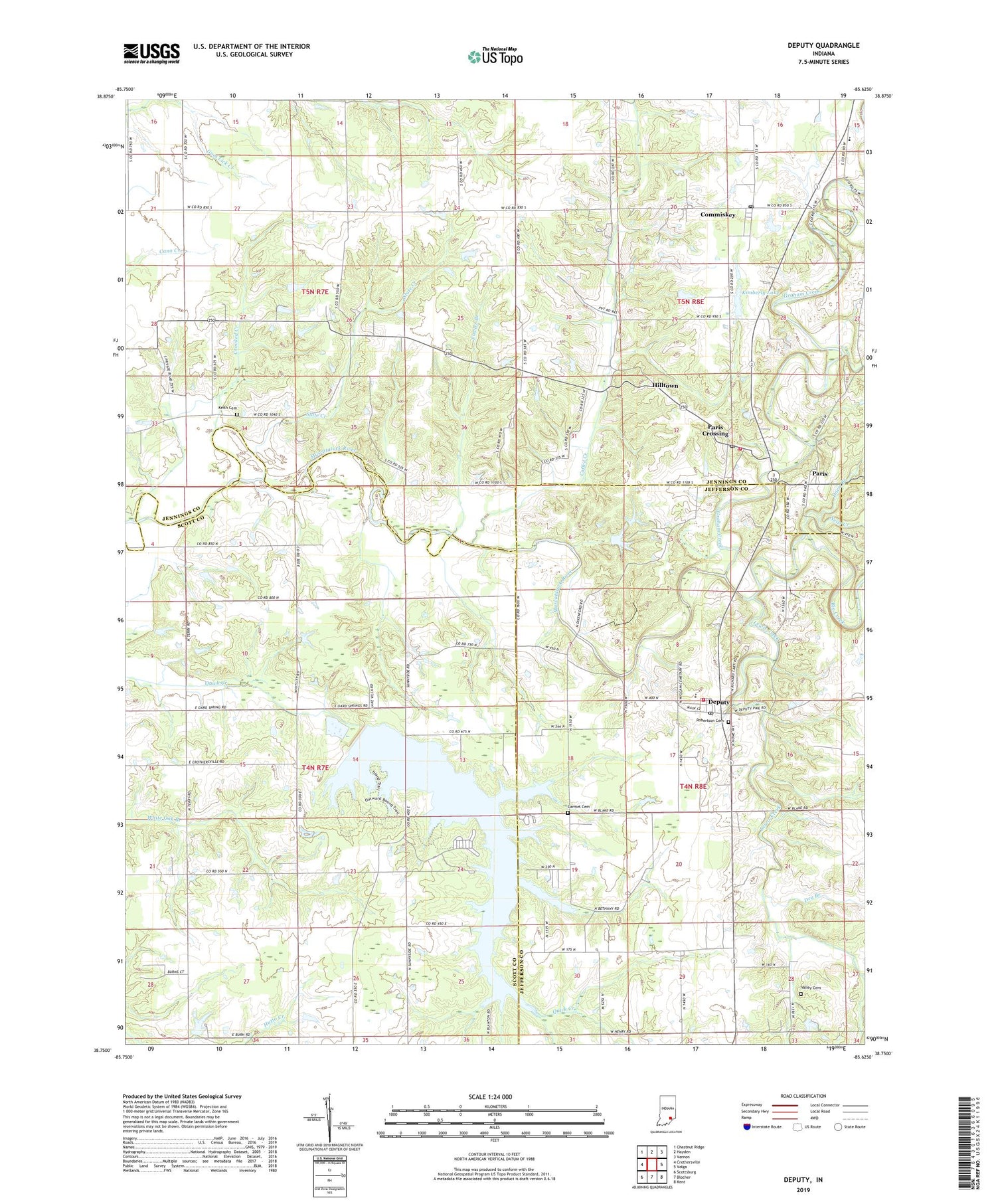 Deputy Indiana US Topo Map Image