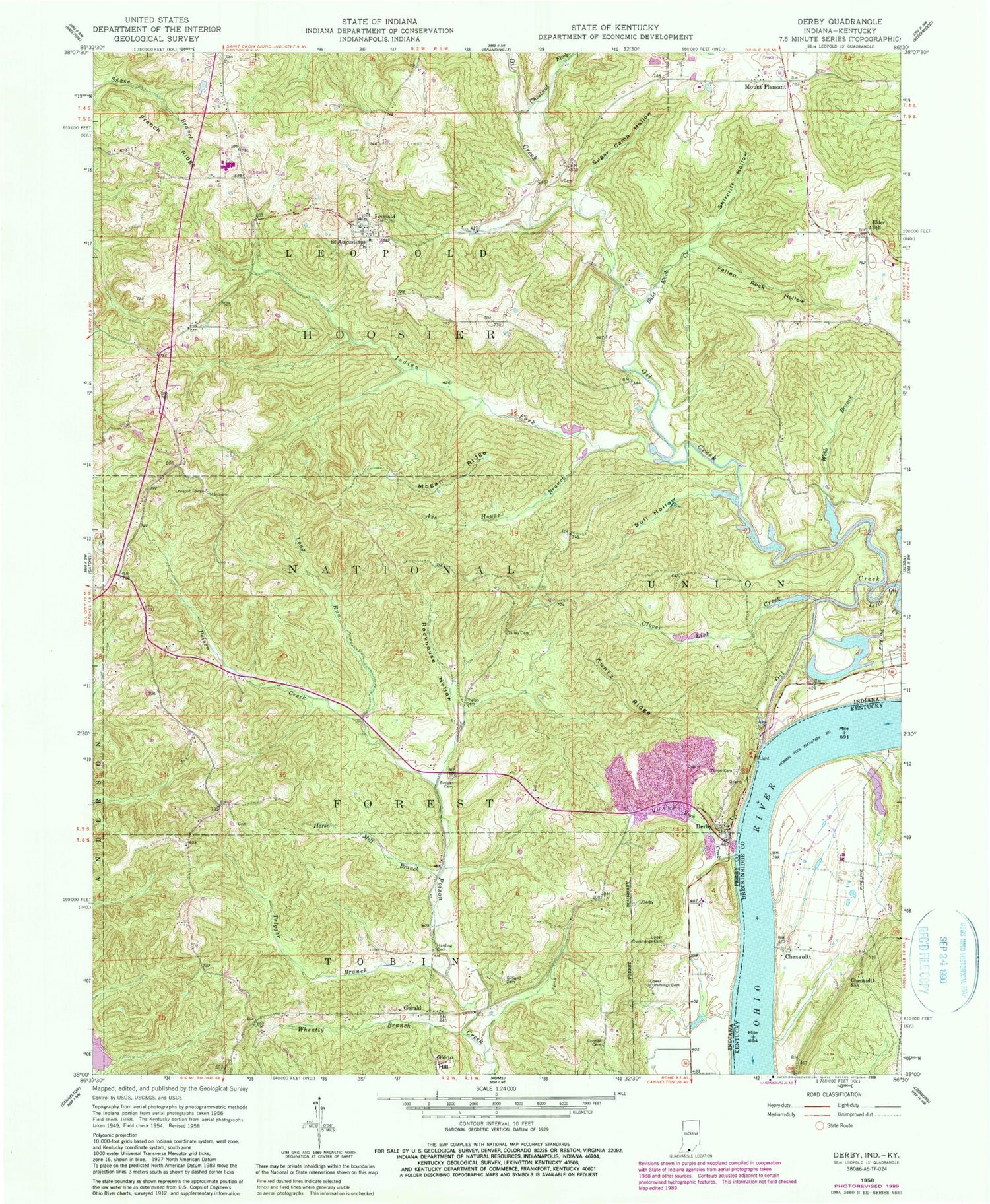 Classic USGS Derby Indiana 7.5'x7.5' Topo Map Image
