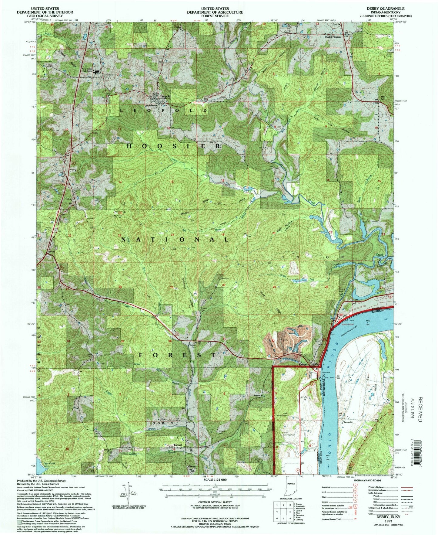 Classic USGS Derby Indiana 7.5'x7.5' Topo Map Image