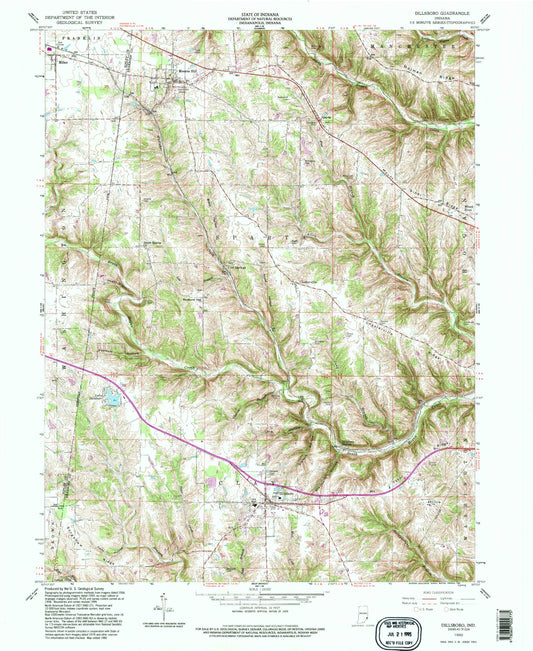 Classic USGS Dillsboro Indiana 7.5'x7.5' Topo Map Image