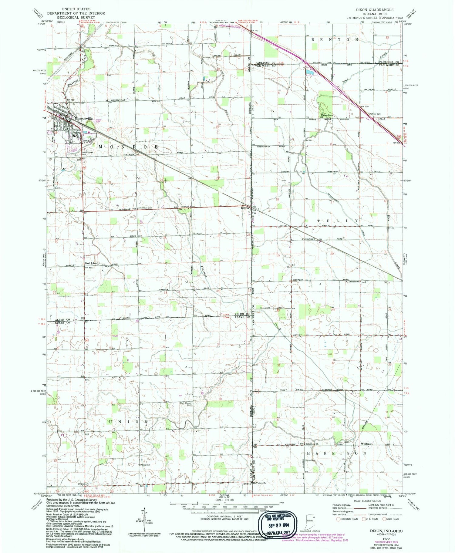 Classic USGS Dixon Indiana 7.5'x7.5' Topo Map Image