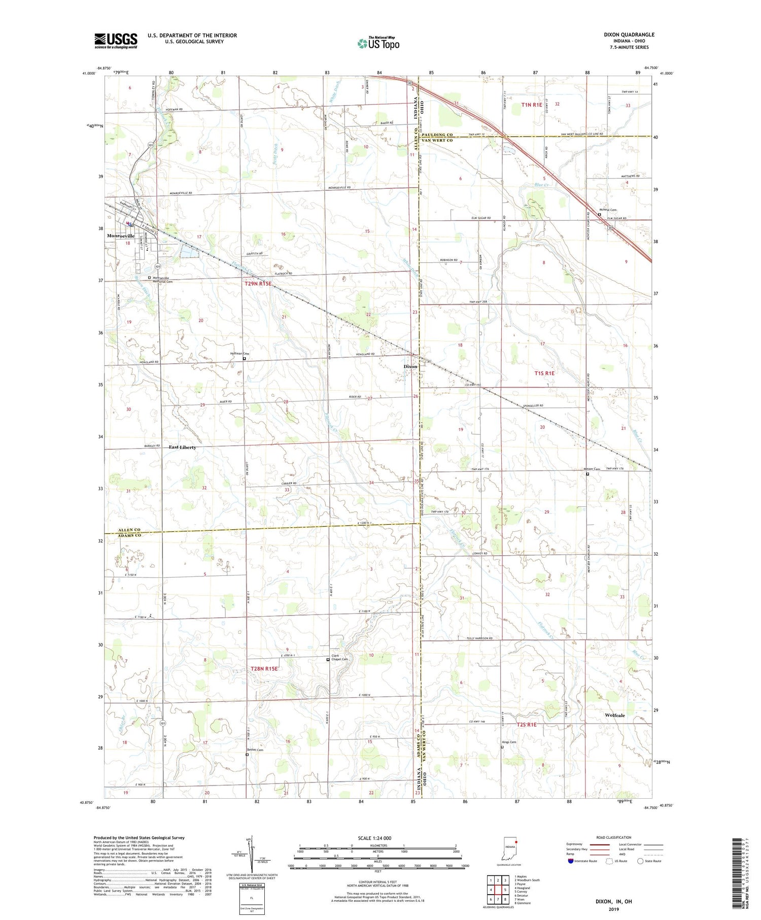 Dixon Indiana US Topo Map Image