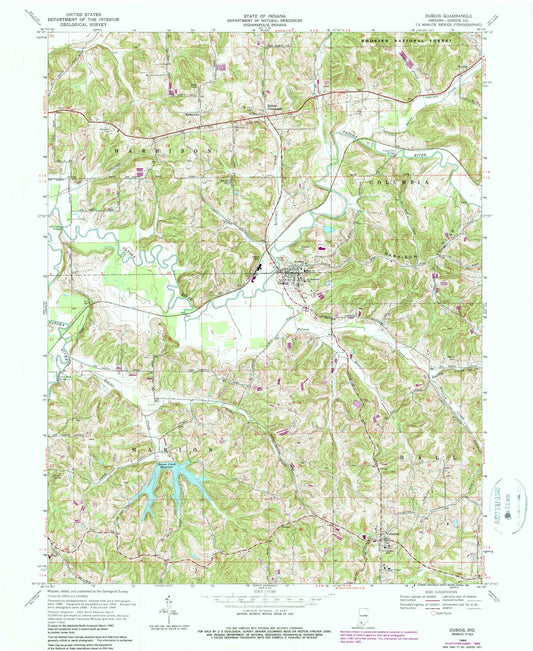 Classic USGS Dubois Indiana 7.5'x7.5' Topo Map Image