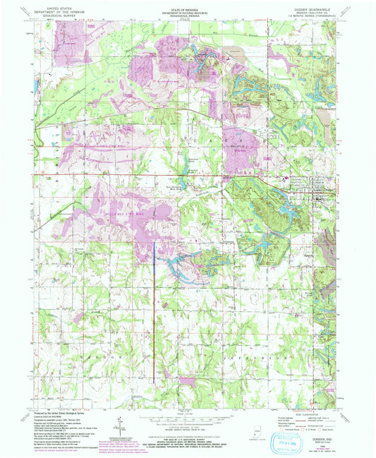Classic USGS Dugger Indiana 7.5'x7.5' Topo Map Image