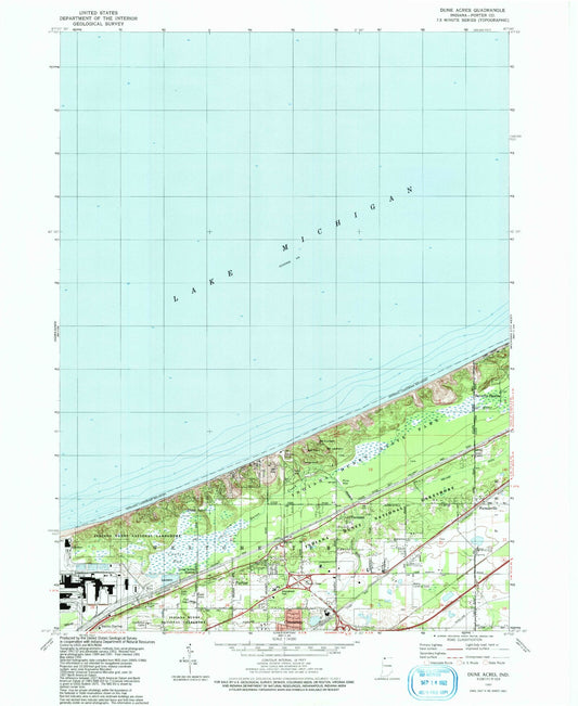Classic USGS Dune Acres Indiana 7.5'x7.5' Topo Map Image