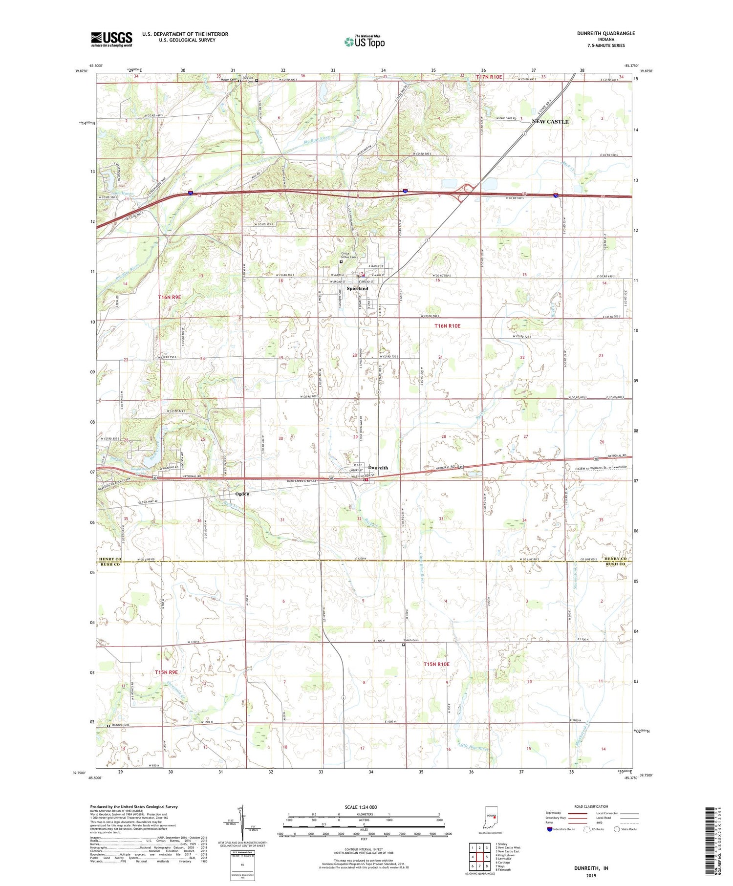 Dunreith Indiana US Topo Map Image