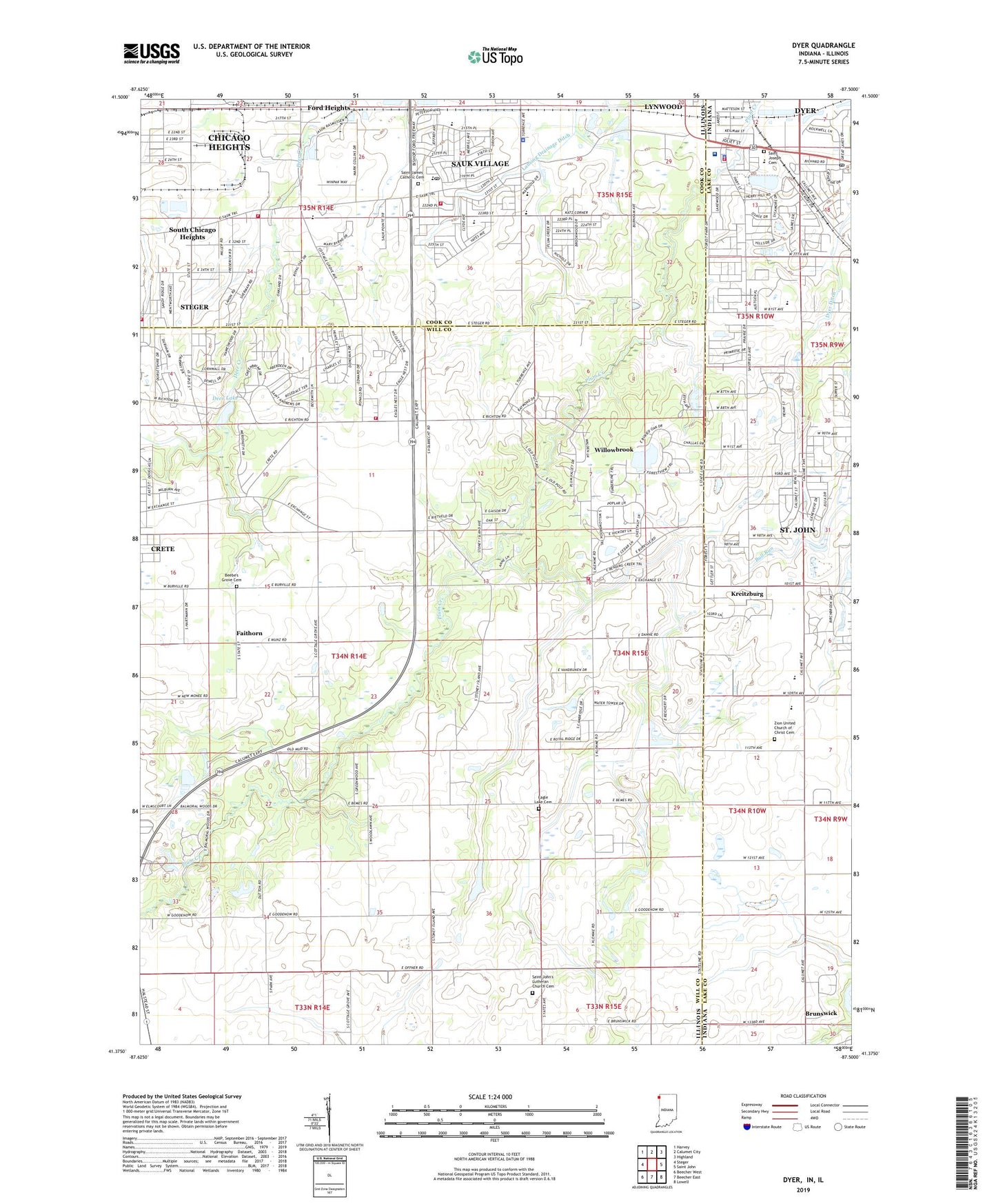 Dyer Indiana US Topo Map Image