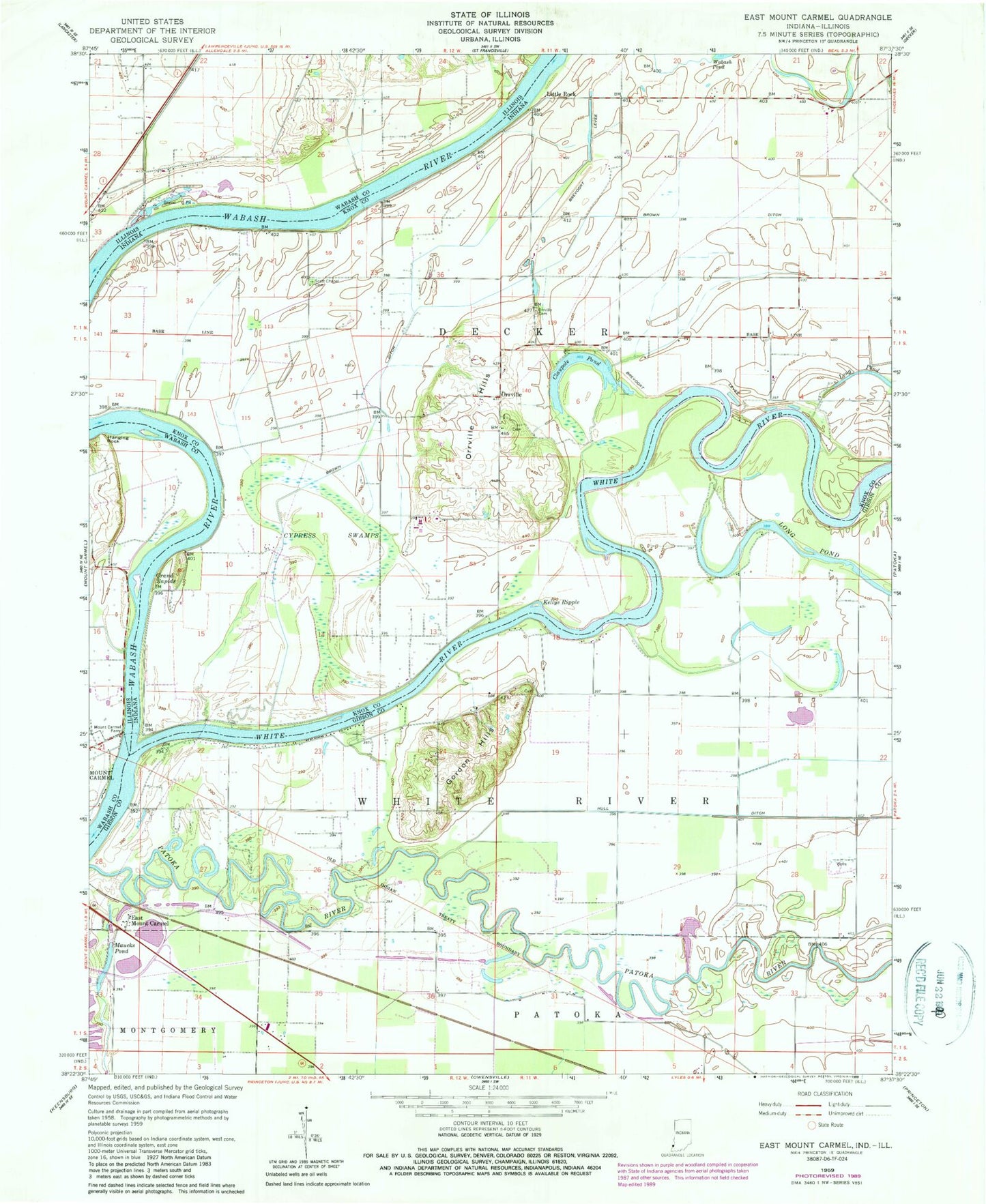 Classic USGS East Mount Carmel Indiana 7.5'x7.5' Topo Map Image