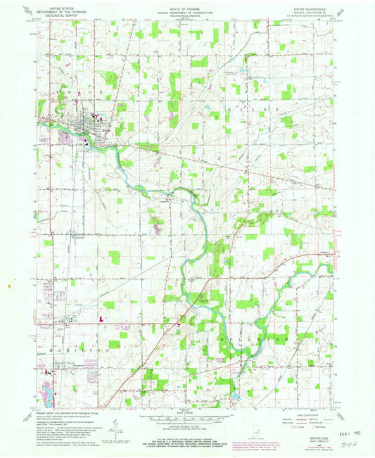 Classic USGS Eaton Indiana 7.5'x7.5' Topo Map Image