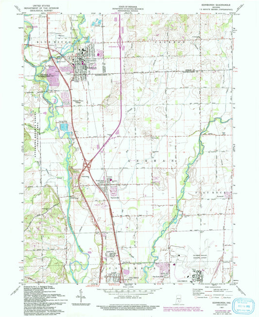 Classic USGS Edinburgh Indiana 7.5'x7.5' Topo Map Image