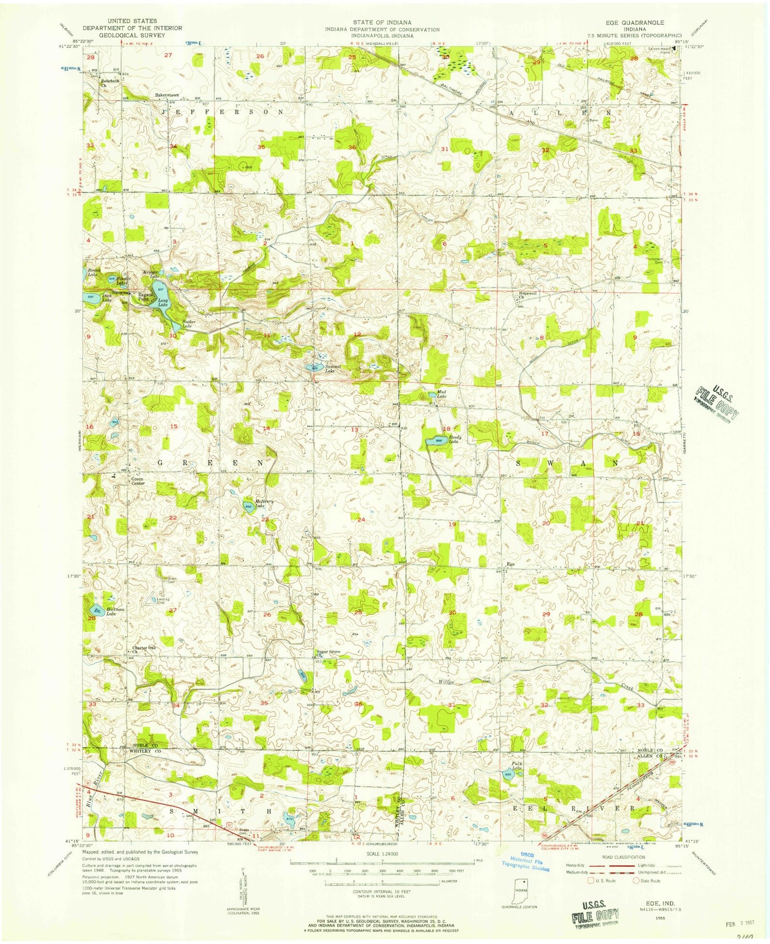 Classic USGS Ege Indiana 7.5'x7.5' Topo Map Image