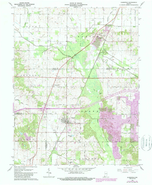 Classic USGS Elberfeld Indiana 7.5'x7.5' Topo Map Image