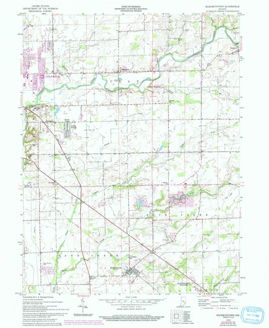 Classic USGS Elizabethtown Indiana 7.5'x7.5' Topo Map Image