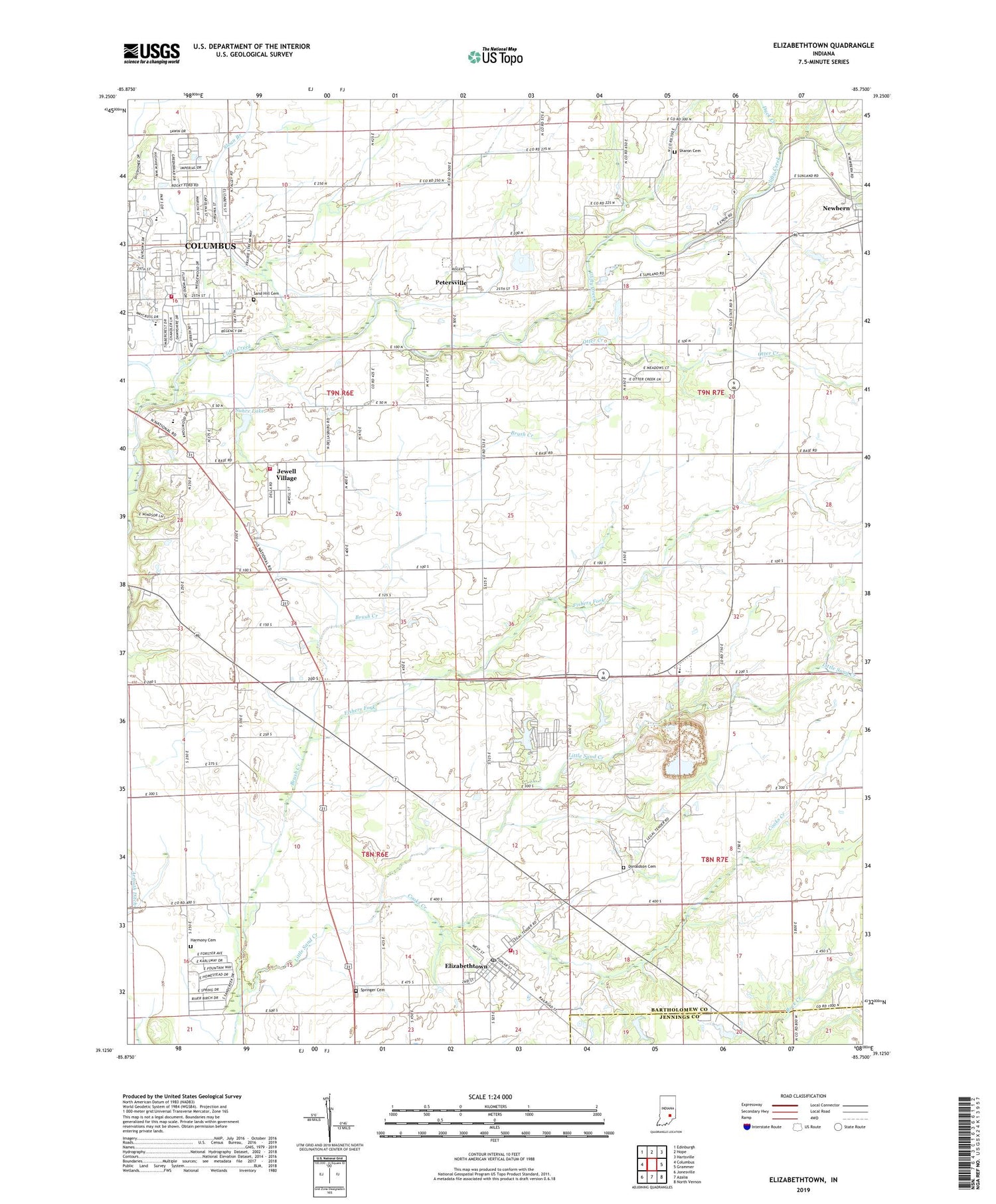 Elizabethtown Indiana US Topo Map Image