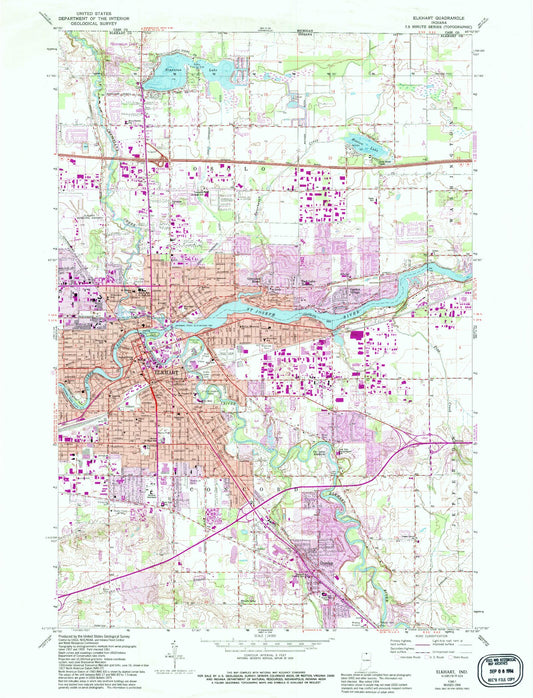 Classic USGS Elkhart Indiana 7.5'x7.5' Topo Map Image