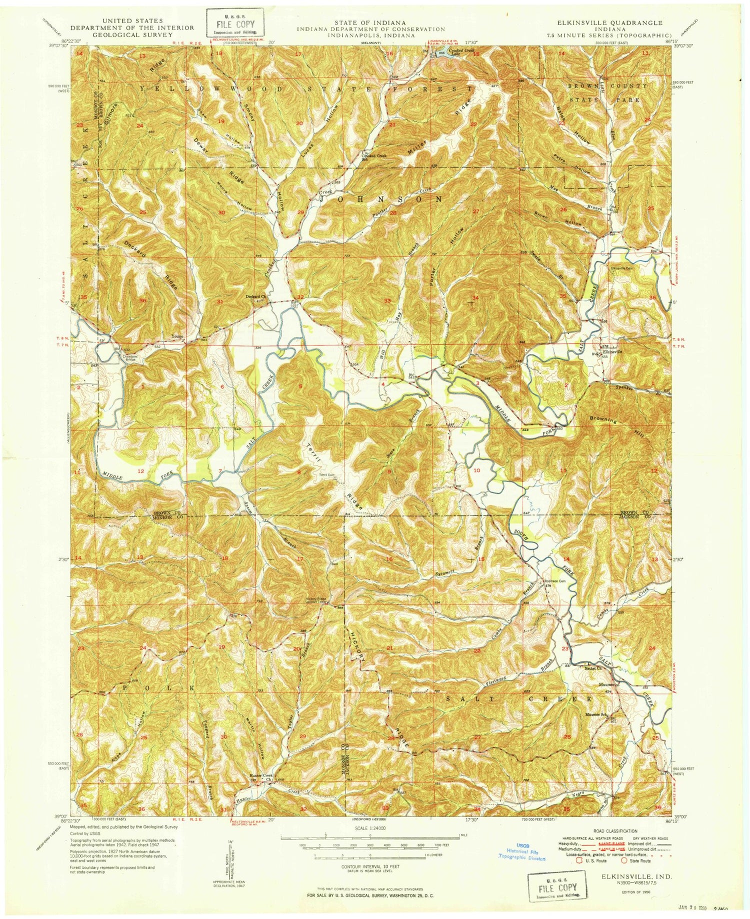 USGS Classic Elkinsville Indiana 7.5'x7.5' Topo Map Image