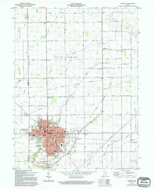 Classic USGS Elwood Indiana 7.5'x7.5' Topo Map Image