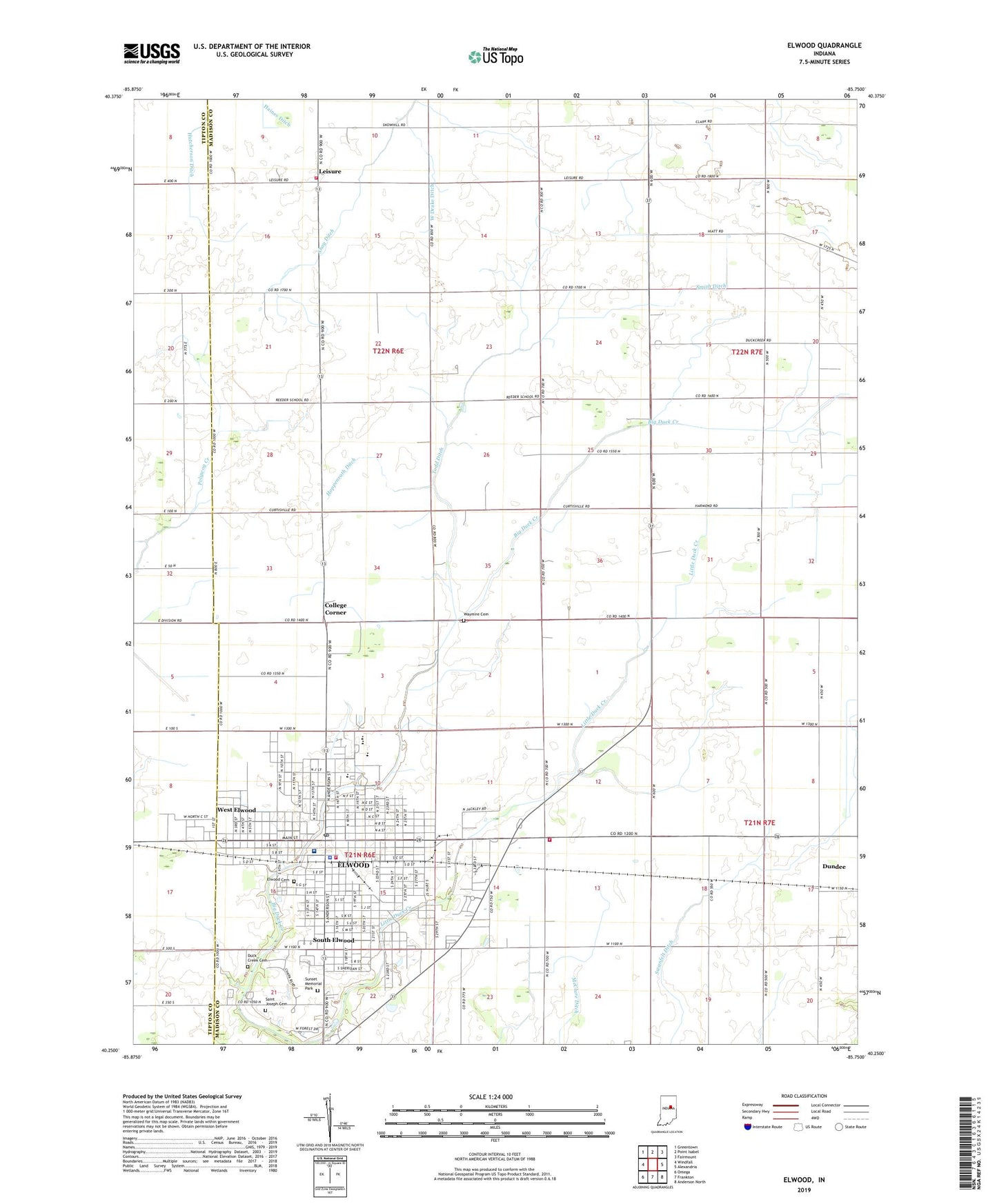 Elwood Indiana US Topo Map Image