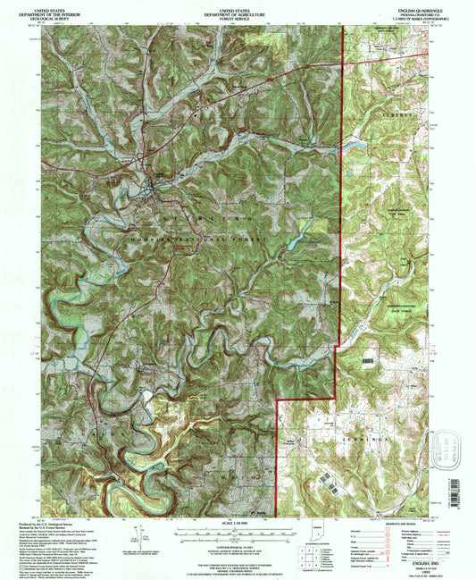 Classic USGS English Indiana 7.5'x7.5' Topo Map Image