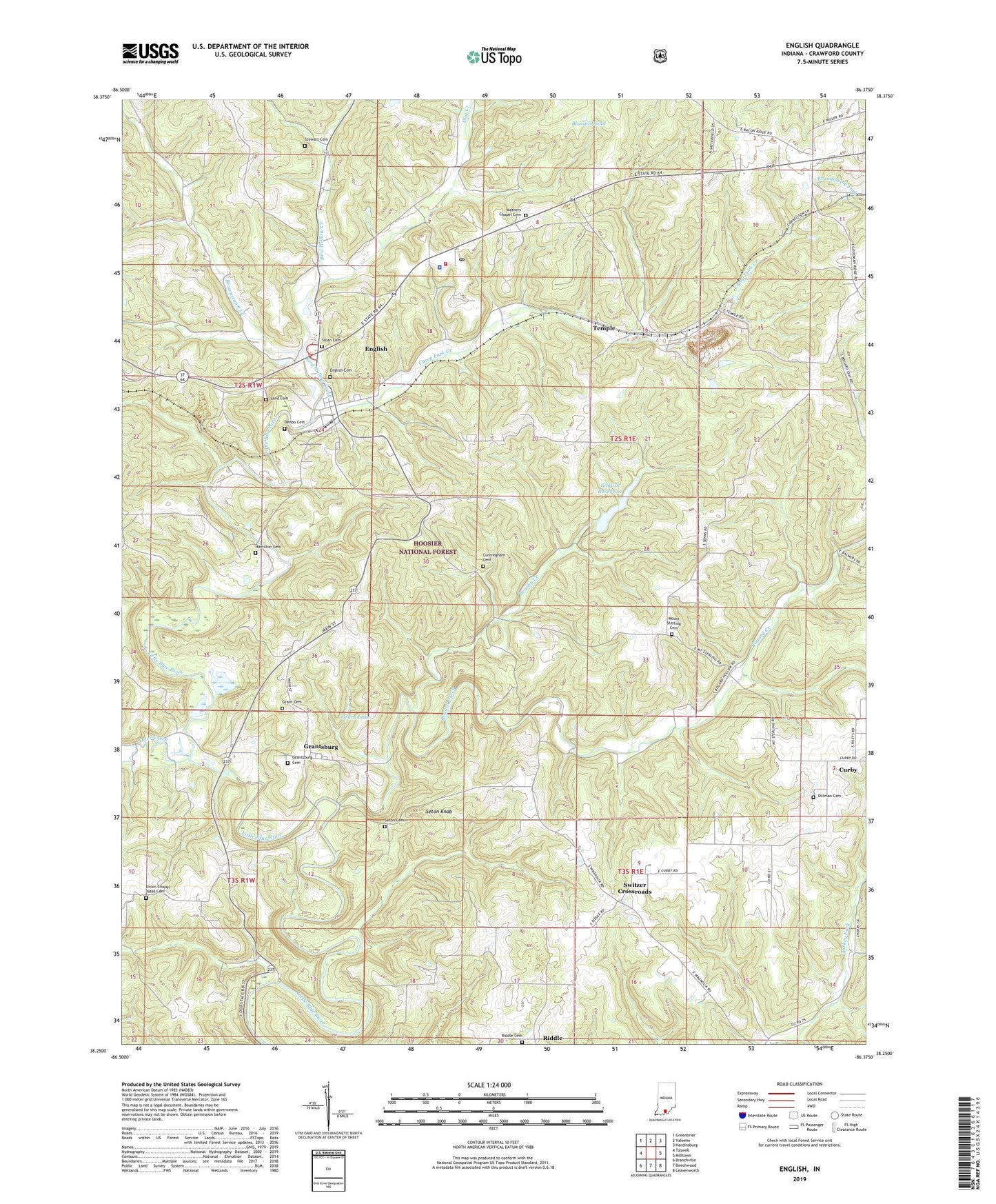 English Indiana US Topo Map Image