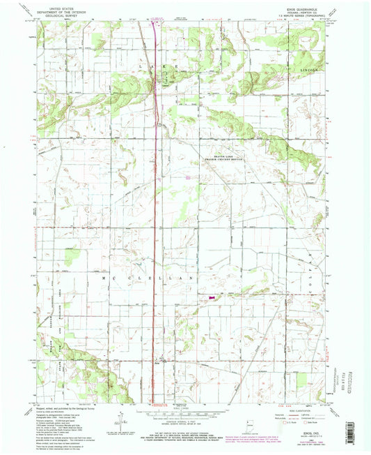 Classic USGS Enos Indiana 7.5'x7.5' Topo Map Image