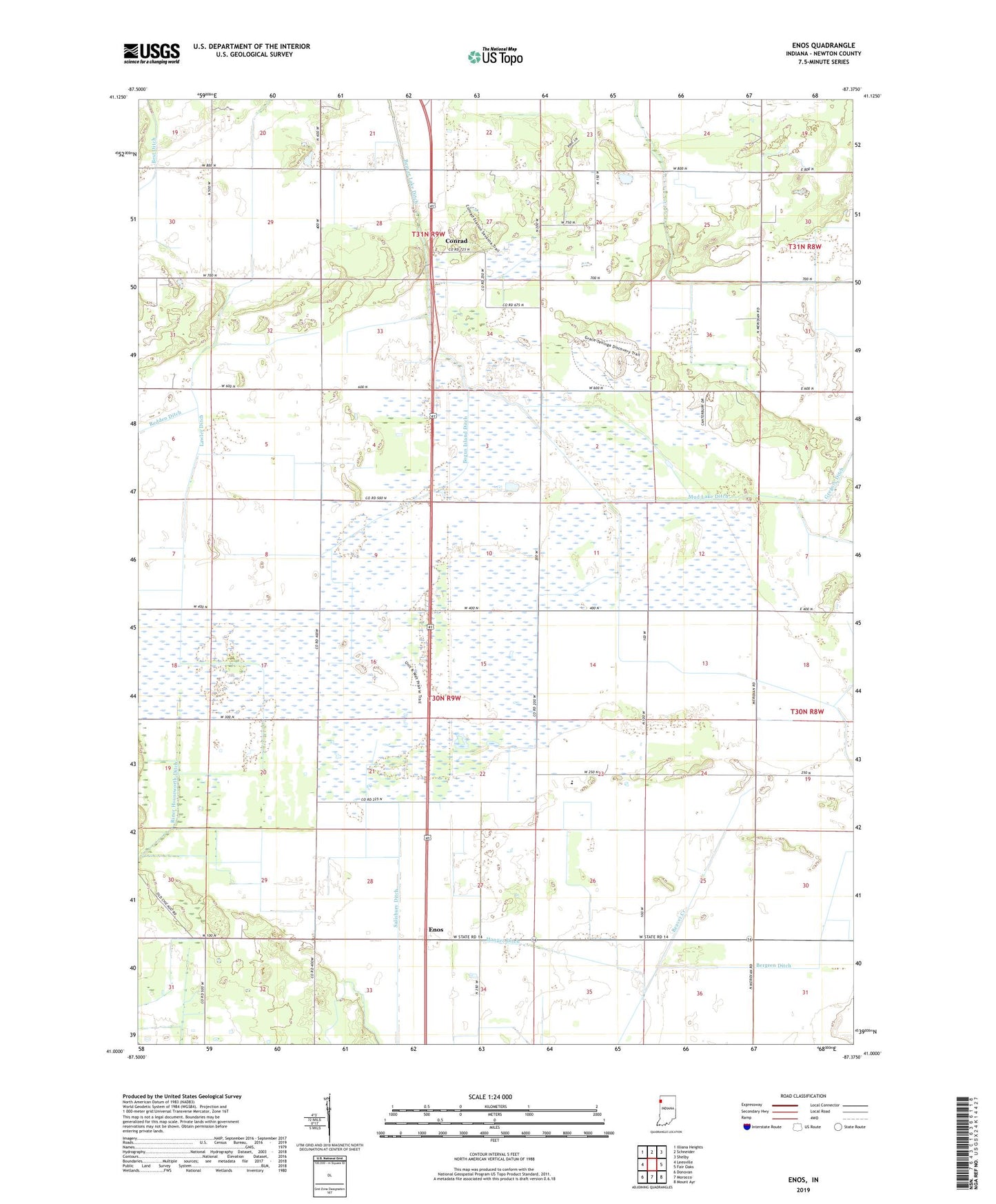 Enos Indiana US Topo Map Image
