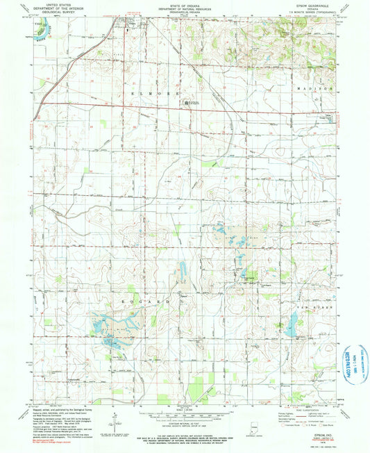 Classic USGS Epsom Indiana 7.5'x7.5' Topo Map Image