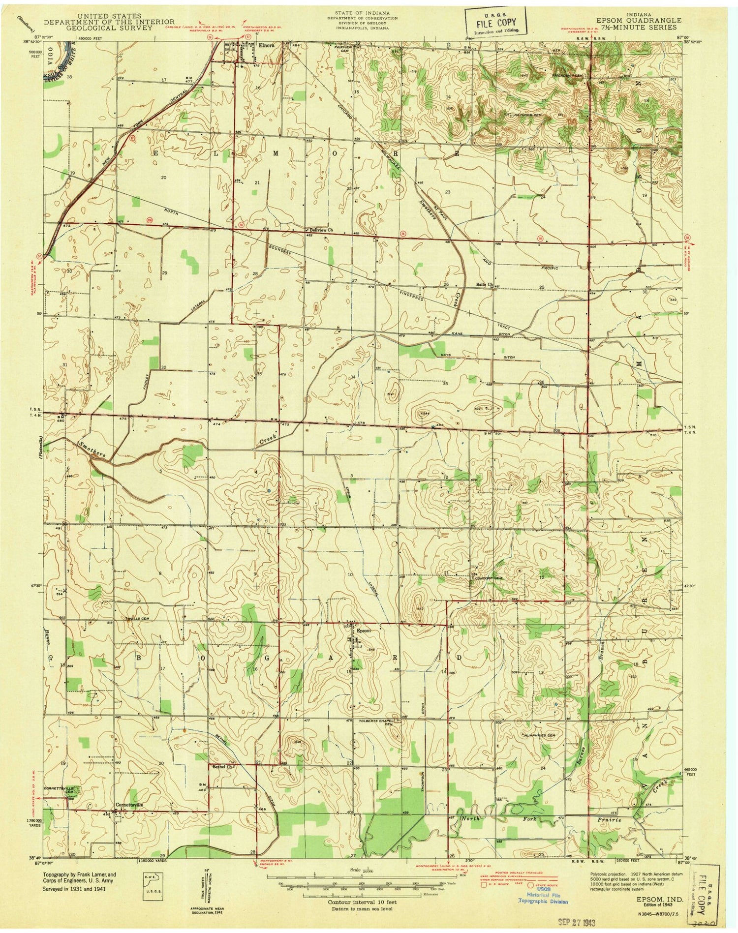 Classic USGS Epsom Indiana 7.5'x7.5' Topo Map Image