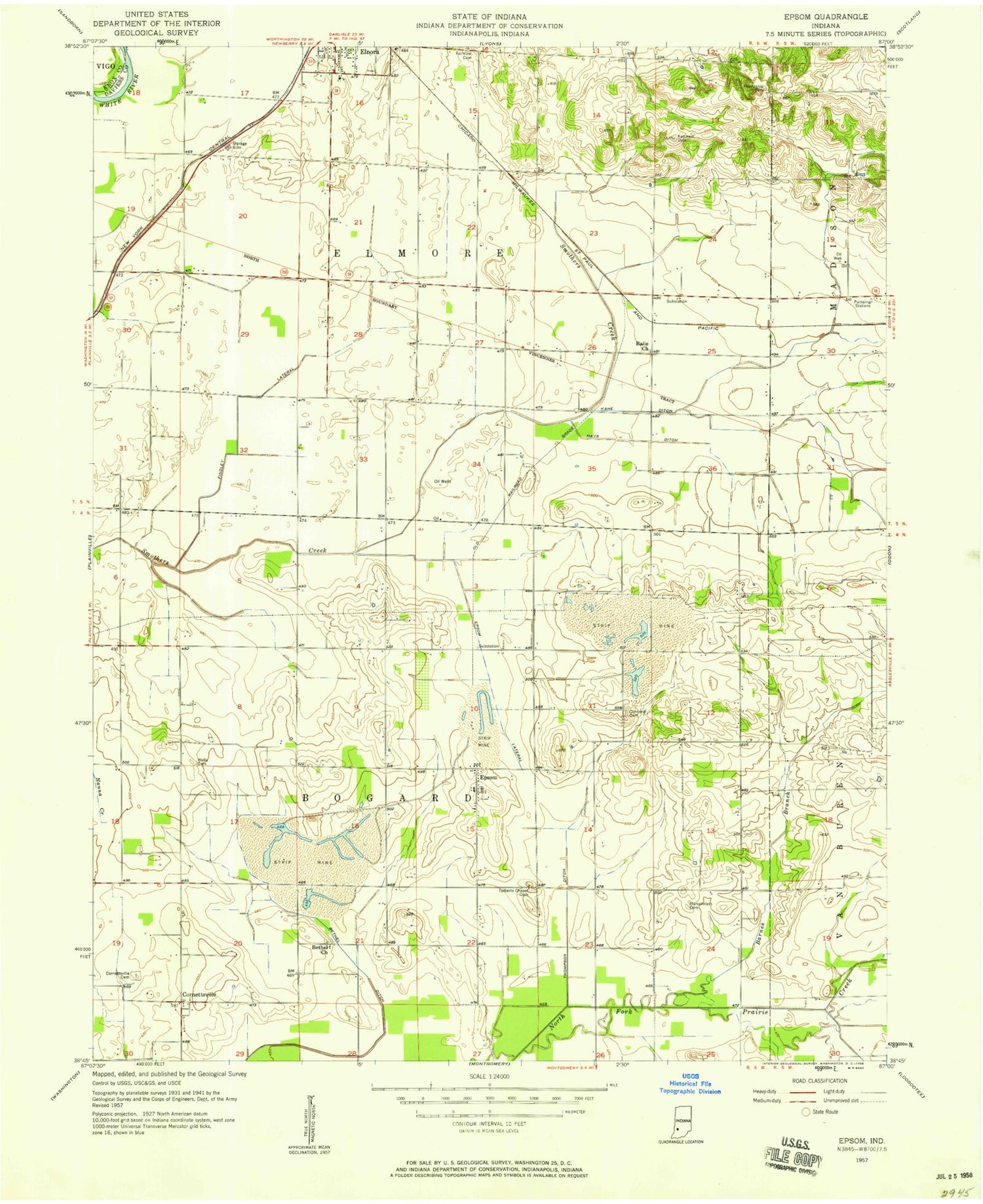 Classic USGS Epsom Indiana 7.5'x7.5' Topo Map Image