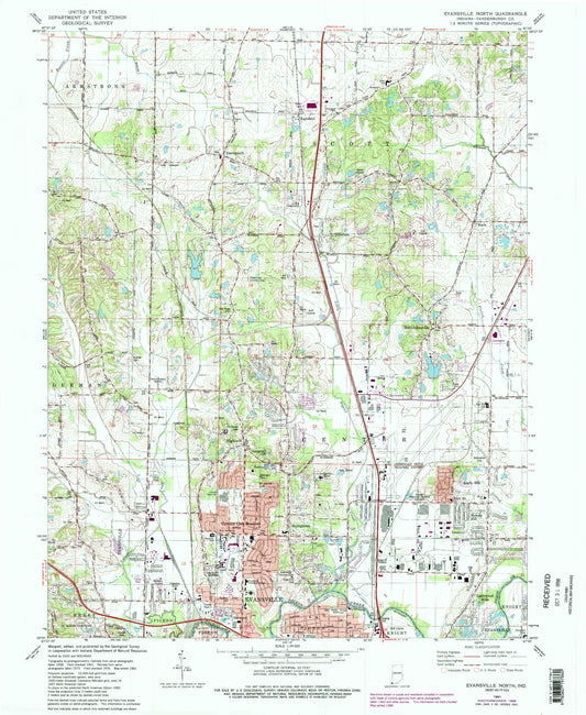 Classic USGS Evansville North Indiana 7.5'x7.5' Topo Map Image