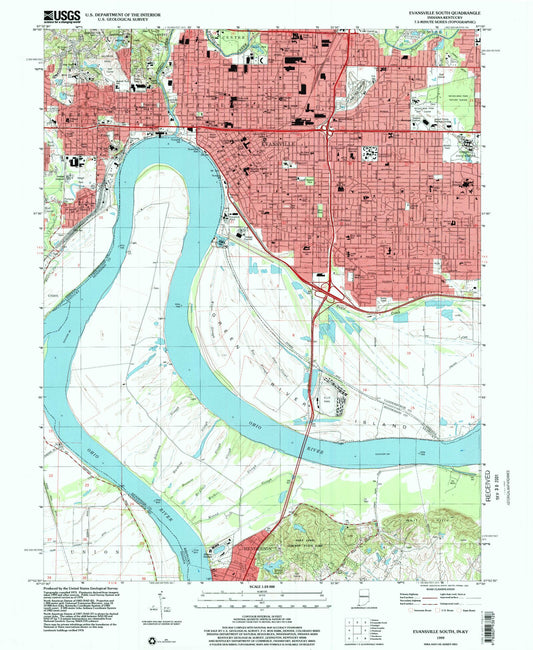 Classic USGS Evansville South Indiana 7.5'x7.5' Topo Map Image