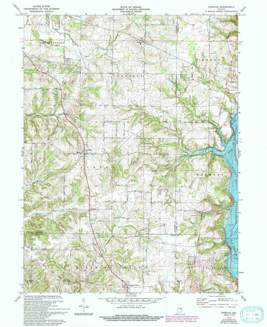 Classic USGS Everton Indiana 7.5'x7.5' Topo Map Image