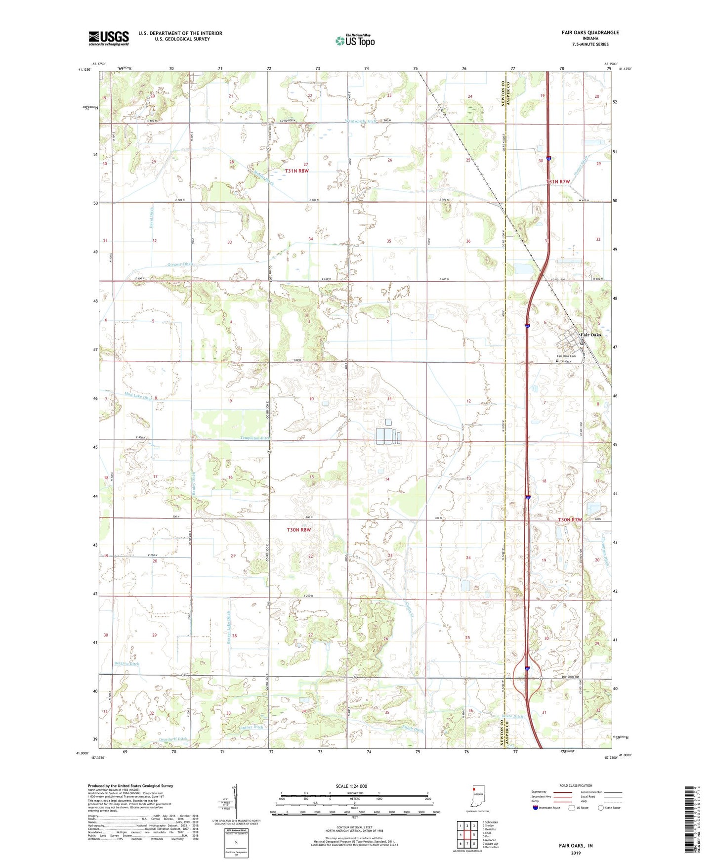 Fair Oaks Indiana US Topo Map Image