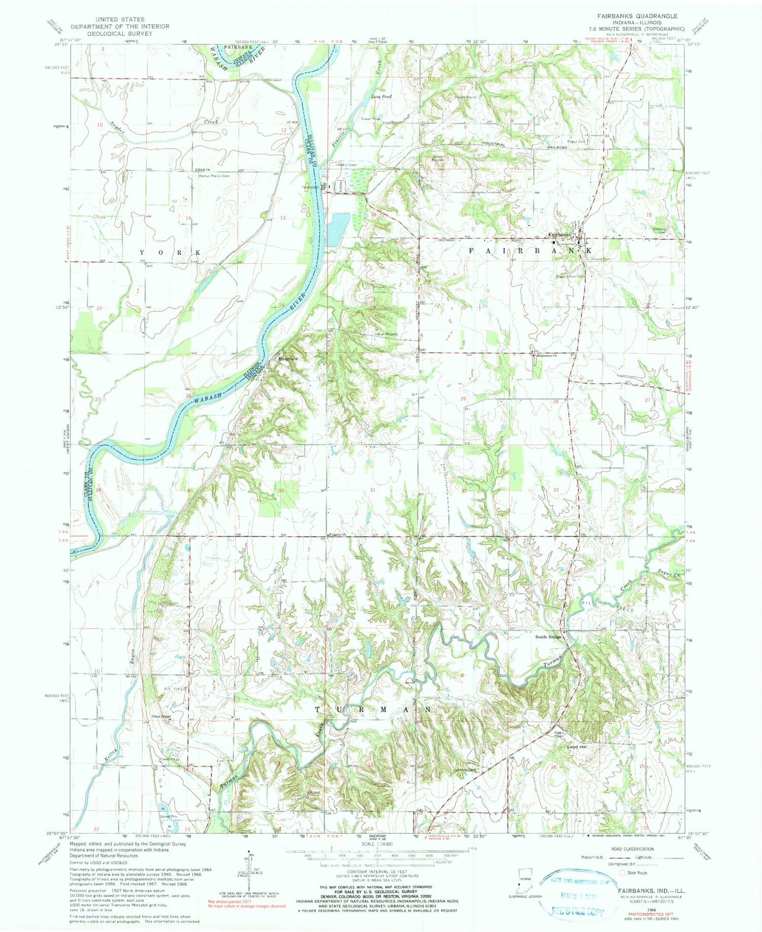 Classic USGS Fairbanks Indiana 7.5'x7.5' Topo Map Image