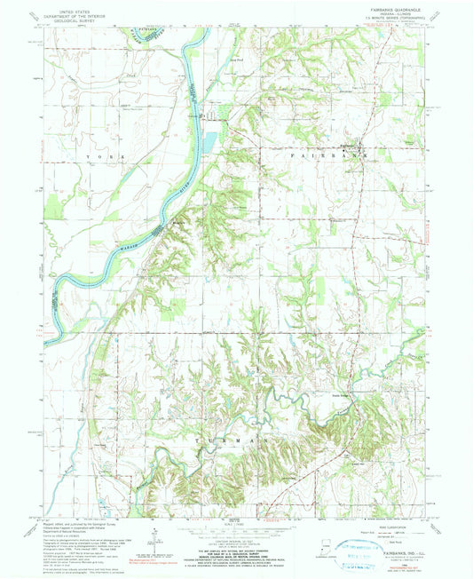 Classic USGS Fairbanks Indiana 7.5'x7.5' Topo Map Image