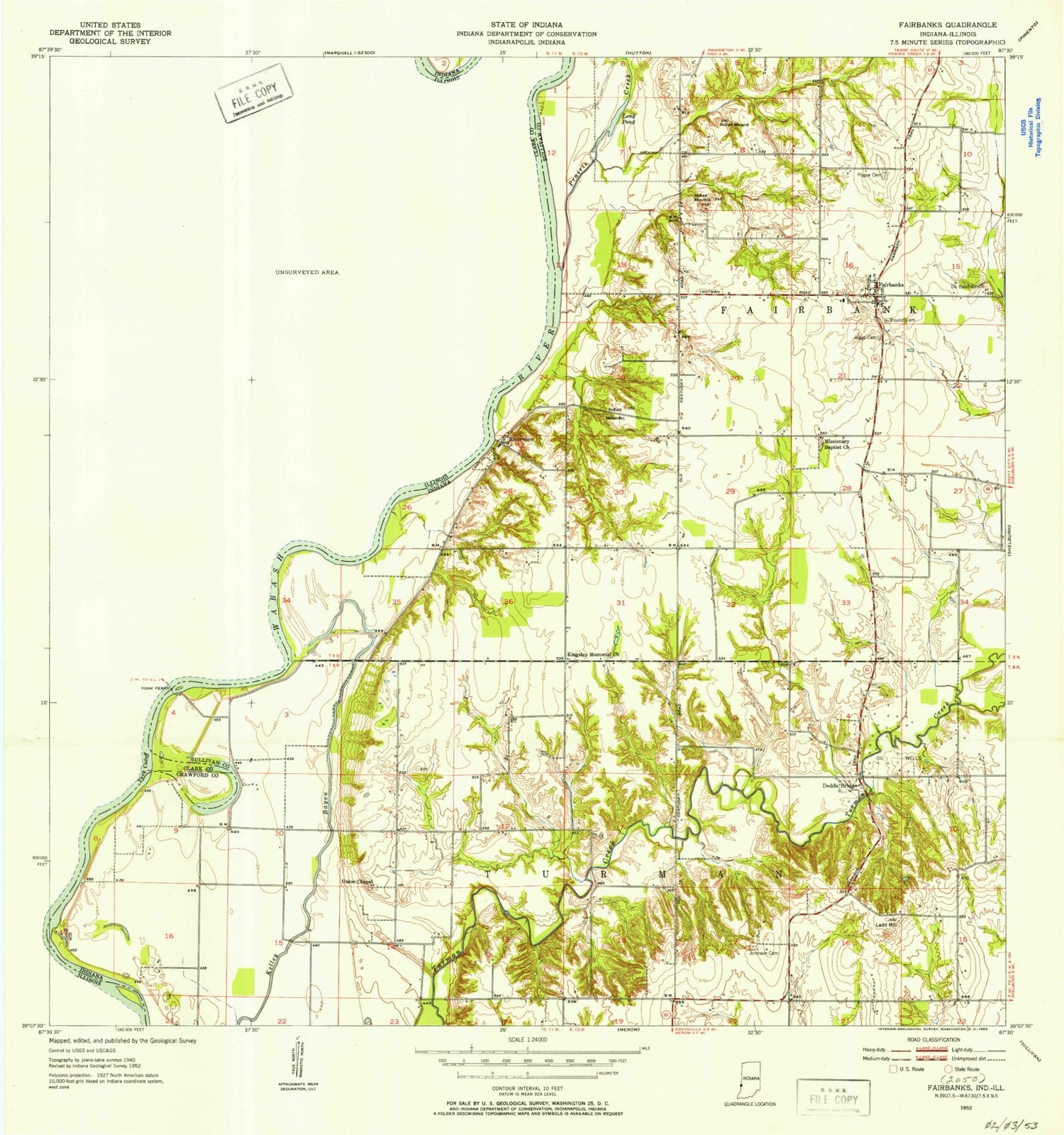 Classic USGS Fairbanks Indiana 7.5'x7.5' Topo Map Image