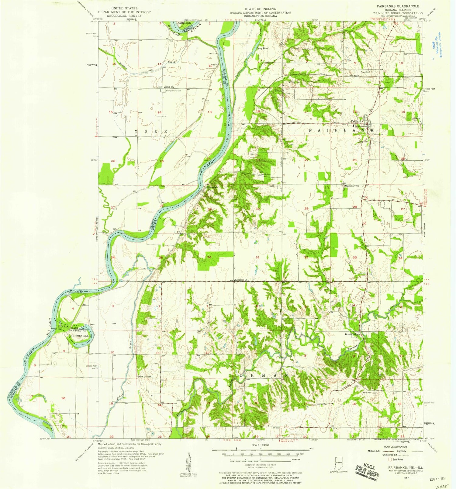 Classic USGS Fairbanks Indiana 7.5'x7.5' Topo Map Image