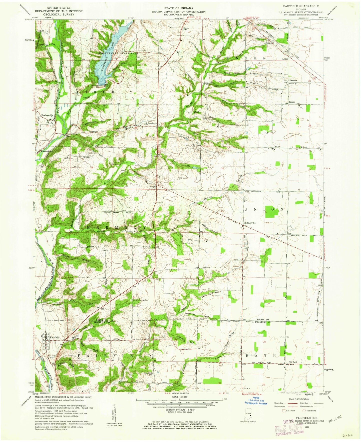 Classic USGS New Fairfield Indiana 7.5'x7.5' Topo Map Image